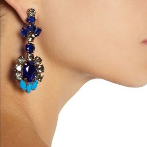 J.Crew Blue Crystal Flower Drop Dangle Earrings
